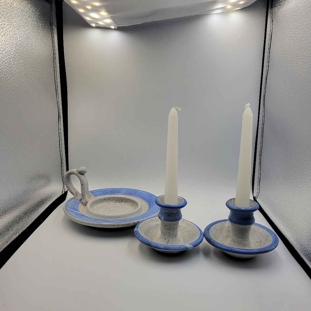Stoneware Art Pottery Candle Holders - set of 3